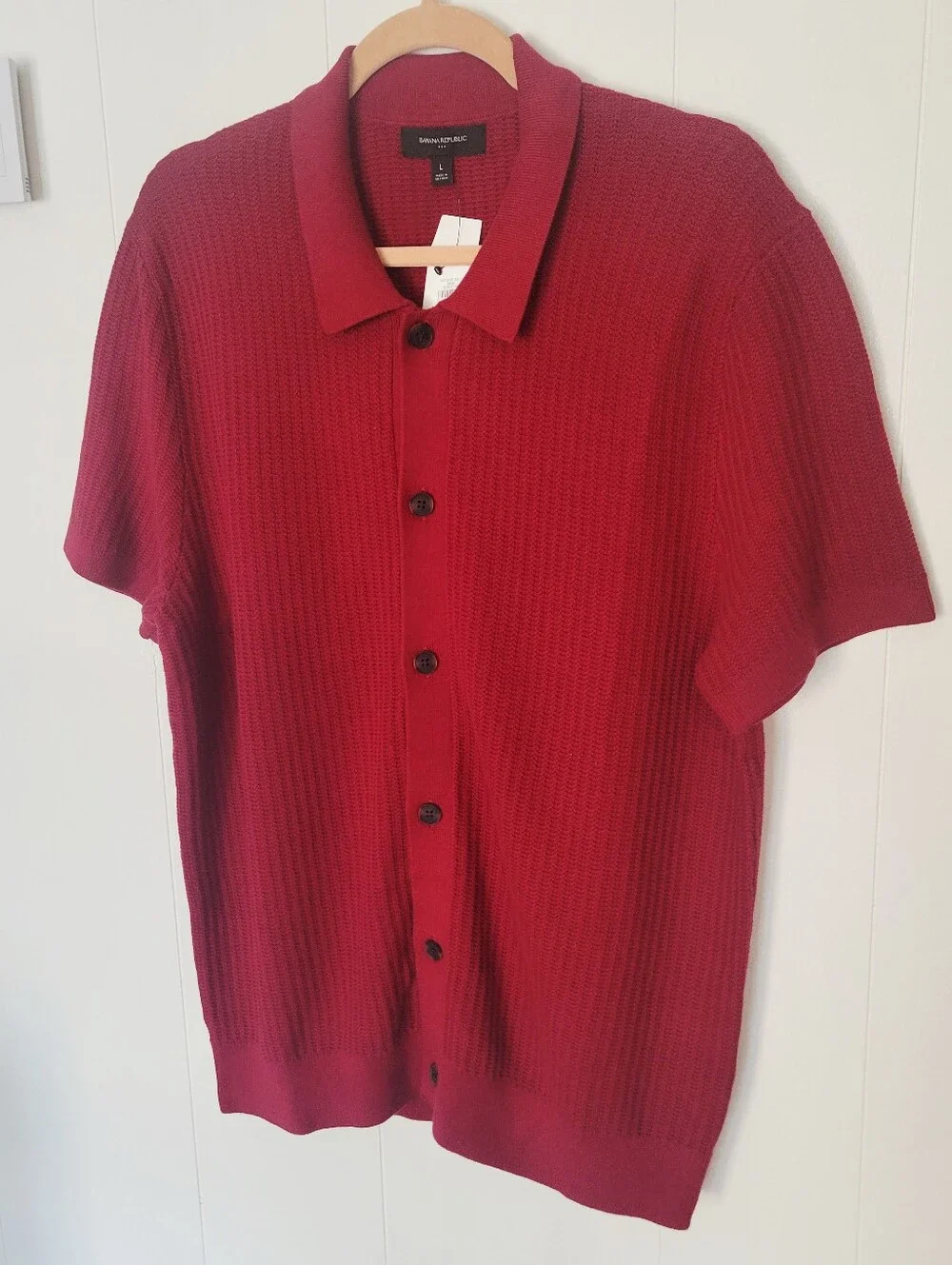 Banana Republic Burgundy Short-Sleeve Button-Up Knit Shirt